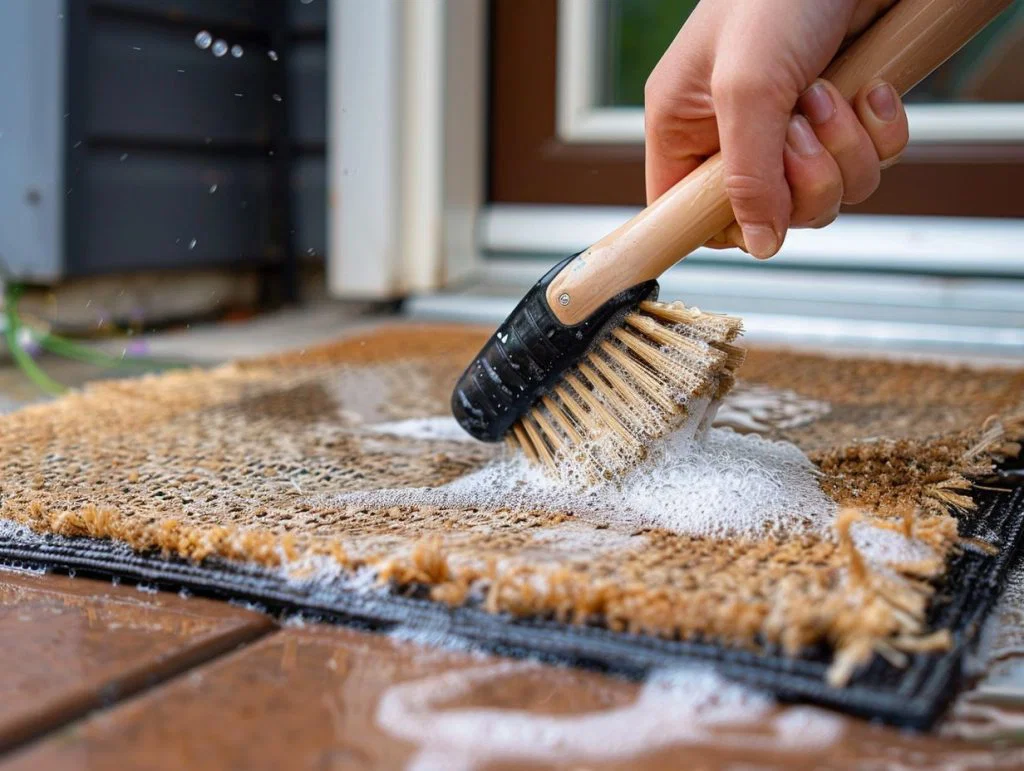 Washing a door math with a brush
